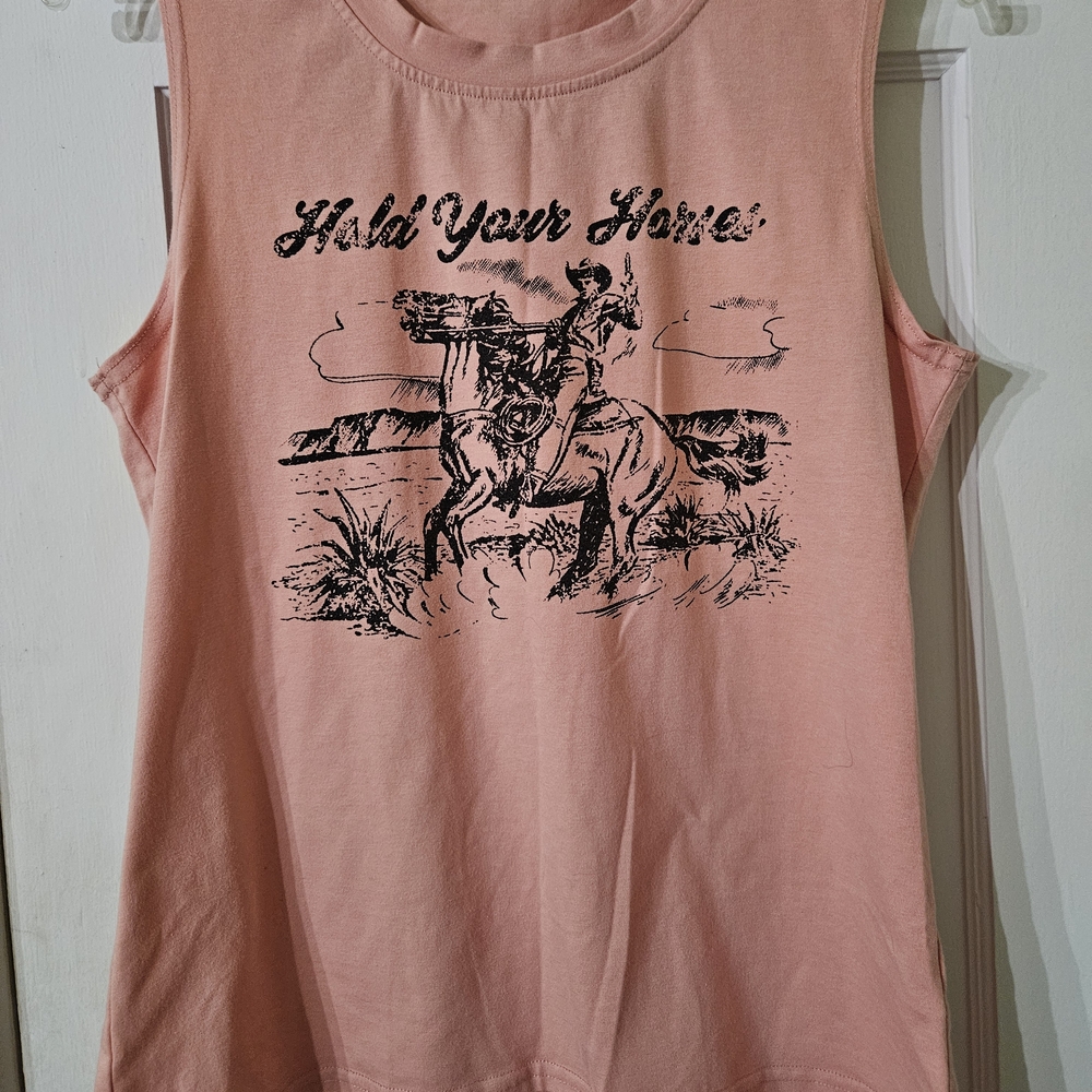 Pink Sleeveless Western  Graphic Tank Top